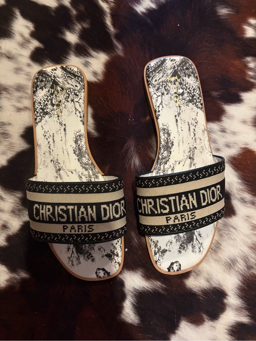 Christian Dior Black & Cream Slide Sandals